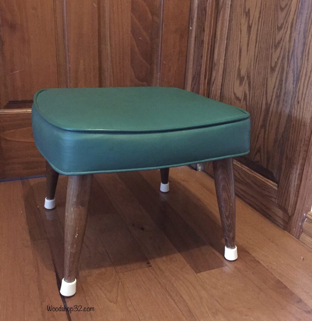 old green mid-century modern footstool