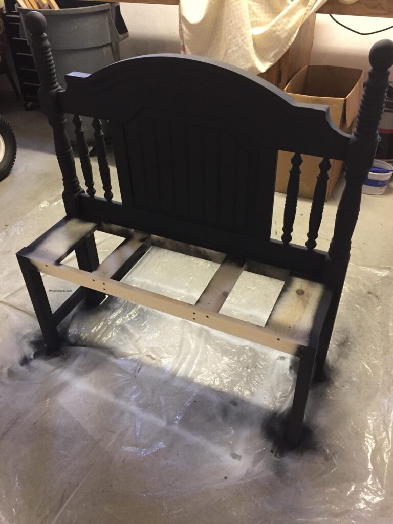 paint primer on headboard bench frame