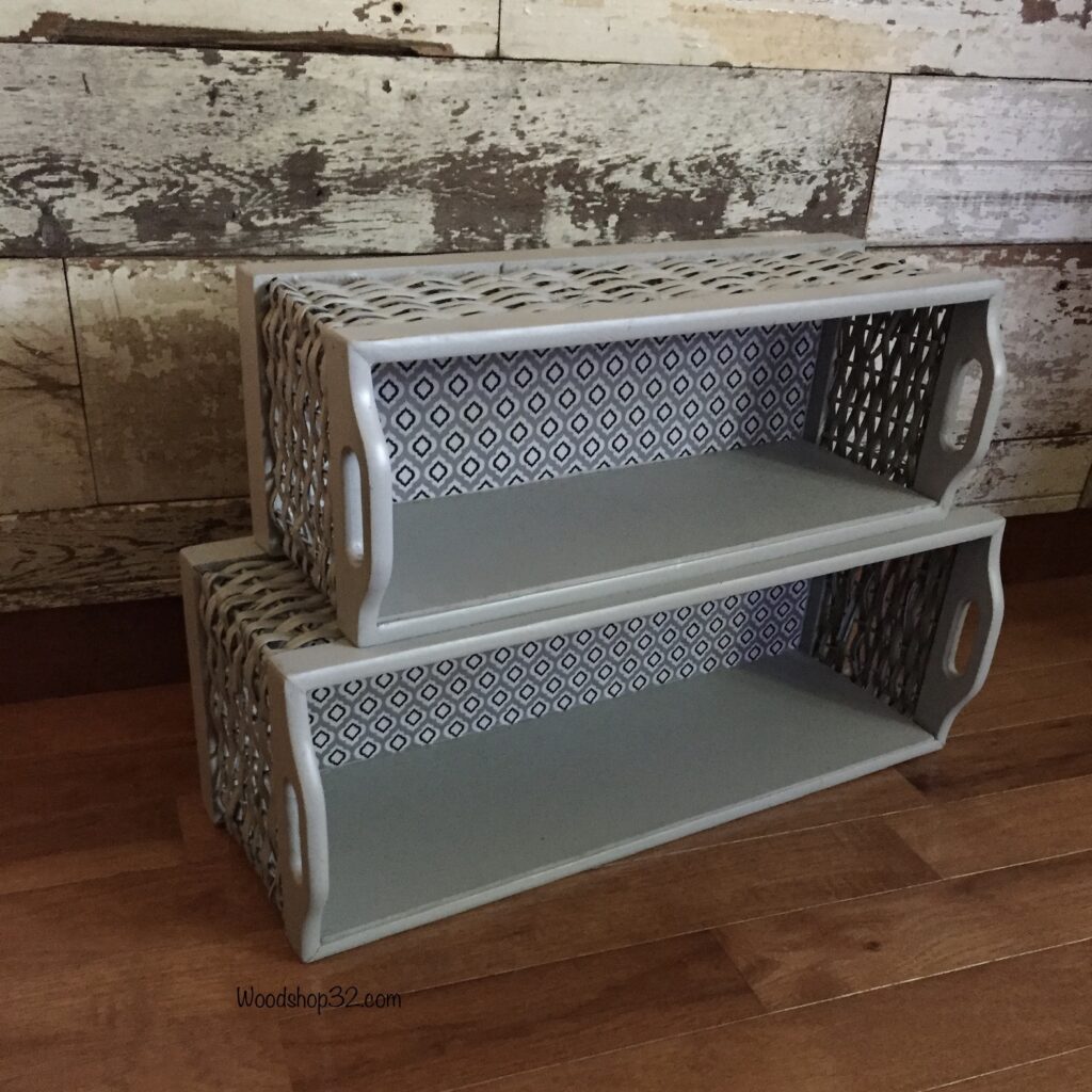 upcycled painted wicker planters shelves