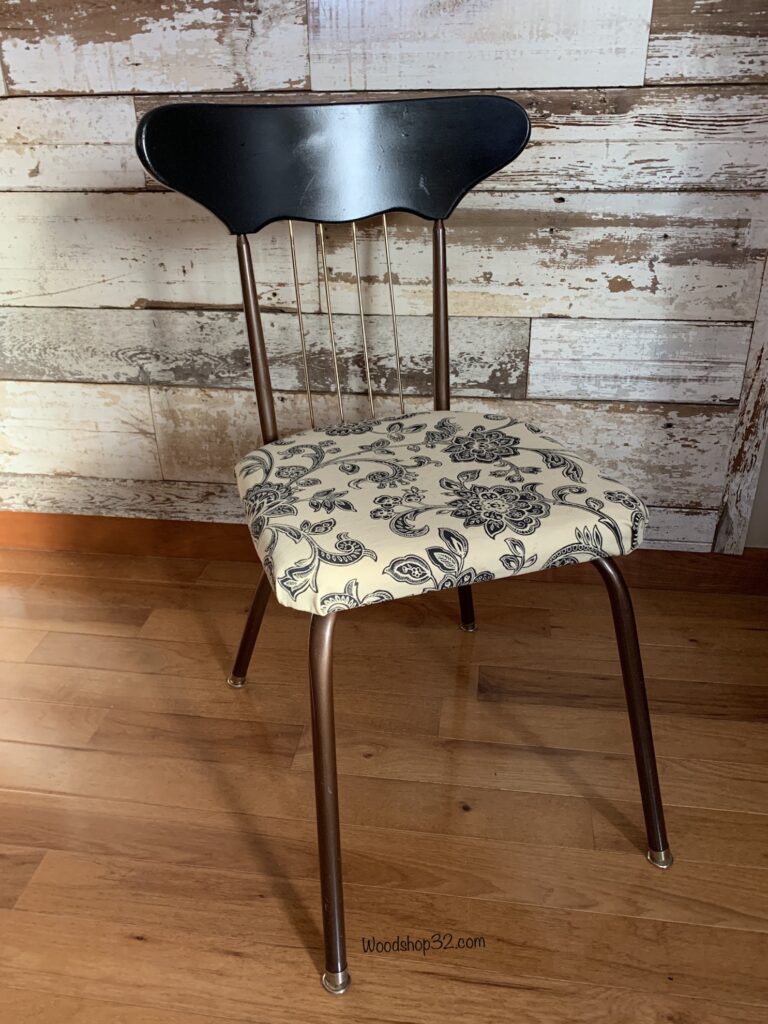 repurposed mid century modern metal chair with reupholstered seat