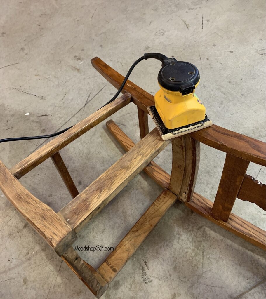 sanding chair frame with palm sander