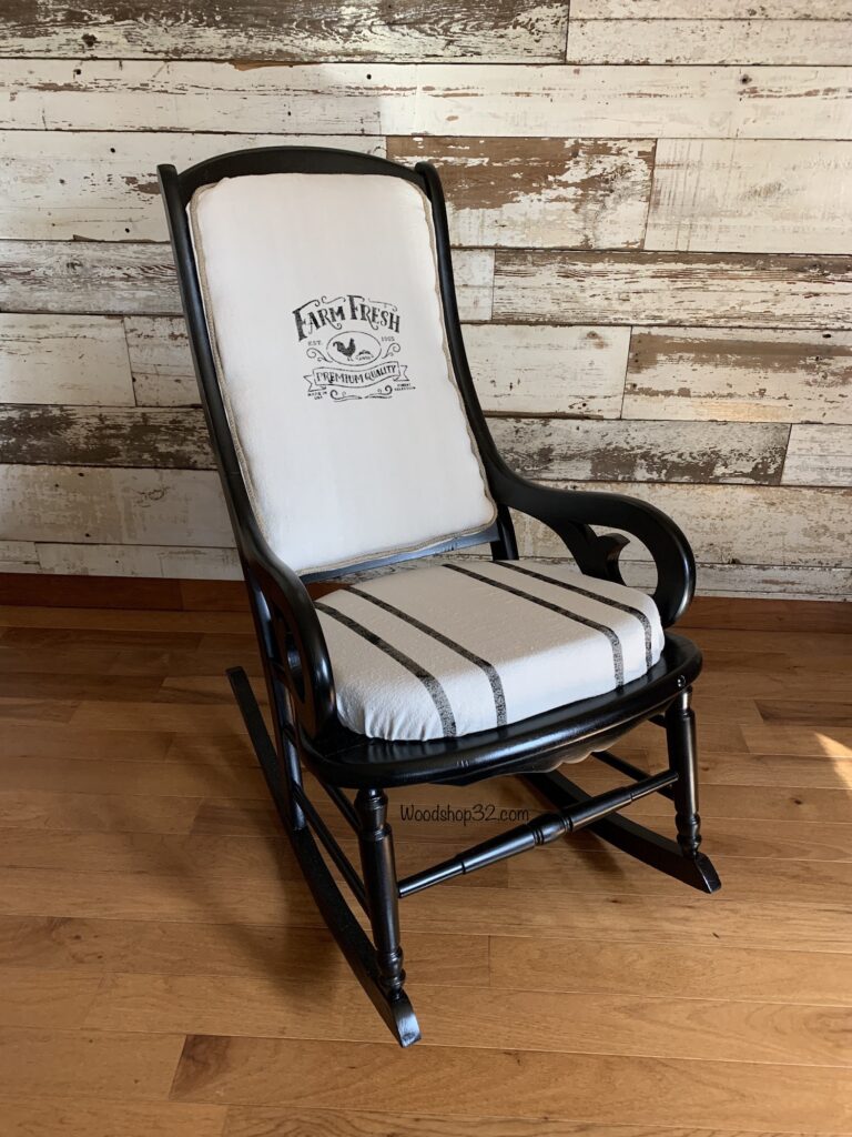 repurposed vintage rocking chair with diy farmhouse upholstery