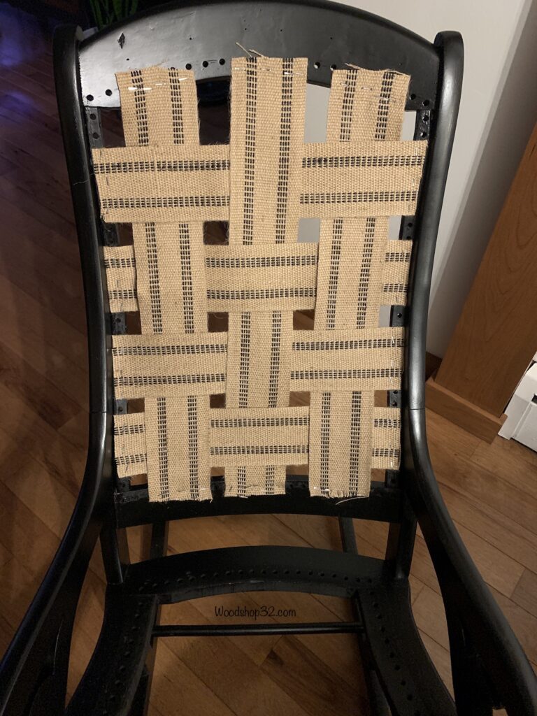jute webbing stapled to rocking chair back
