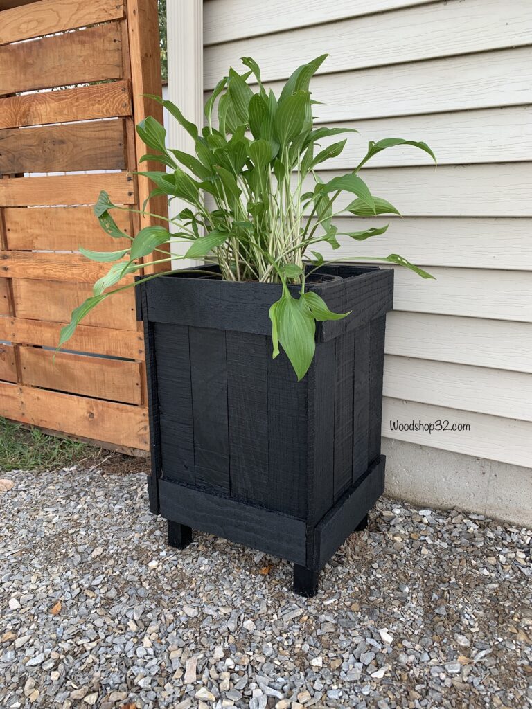 black painted pallet wood planter