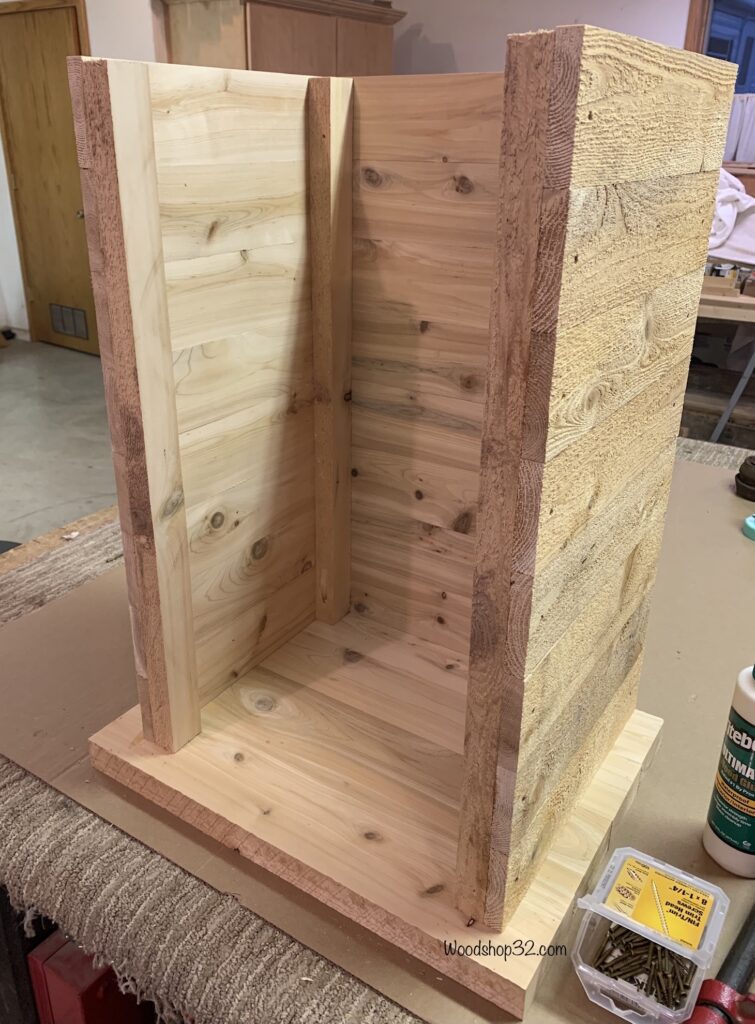 rough cut cedar on exterior sides of shelter