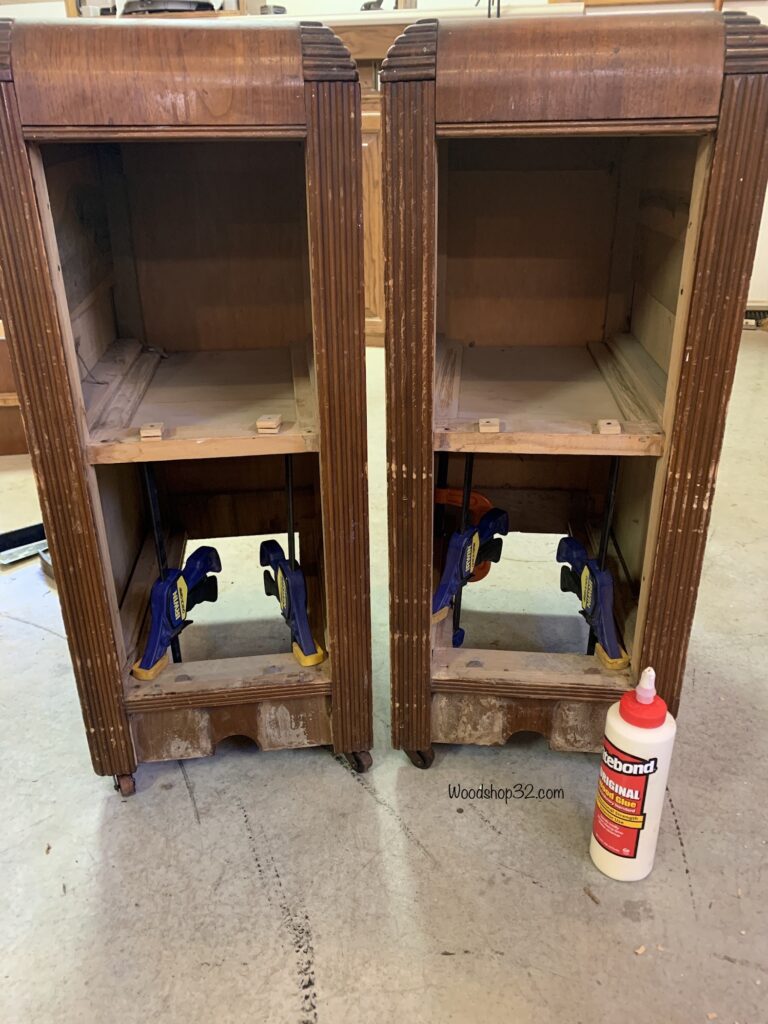 antique vanity dresser glued and wood clamped