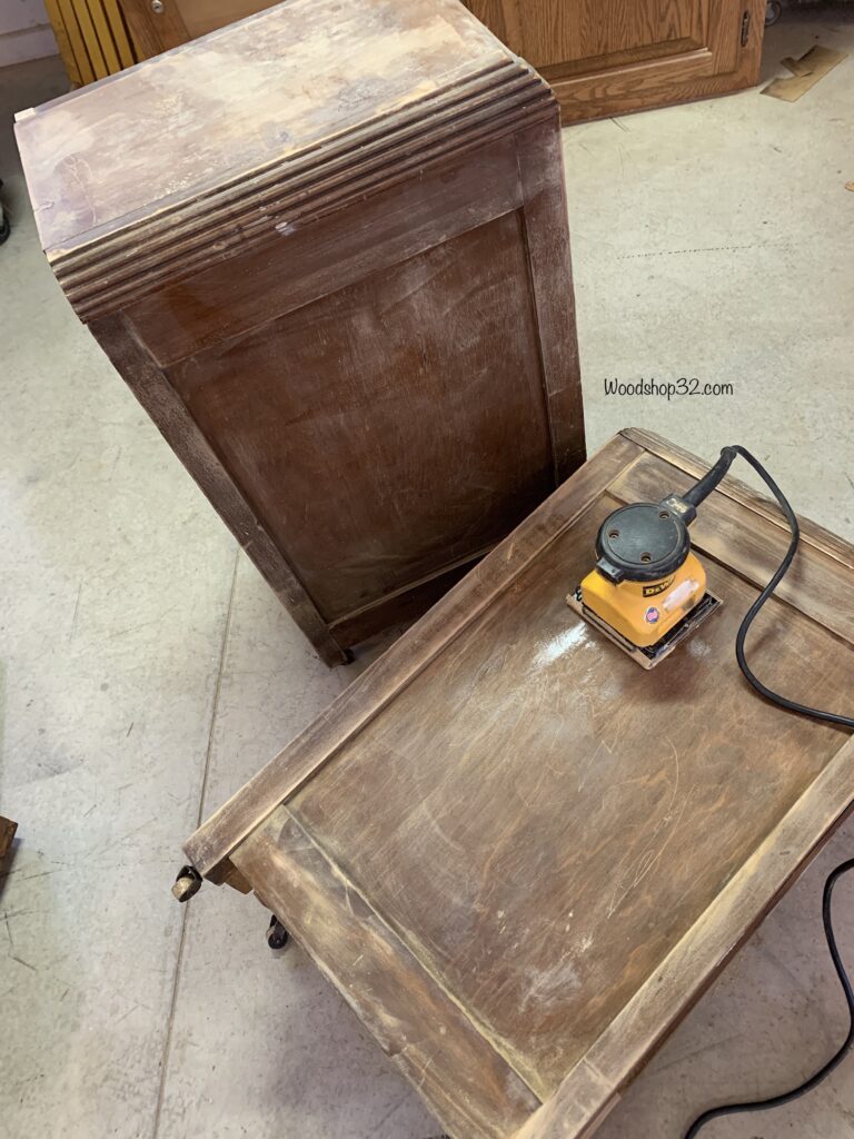 sanding antique vanity dresser