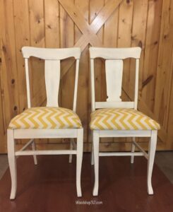 reupholstered chevron fabric white painted chairs